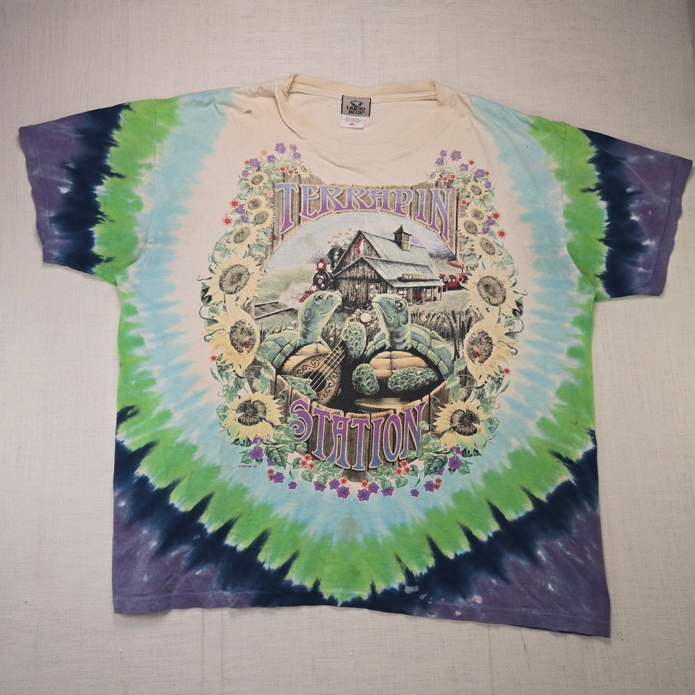 VTG Liquid Blue Grateful Dead Terrapin Station Tie Dye T-Shirt XL 98 DISTRESSED - Picture 1 of 10
